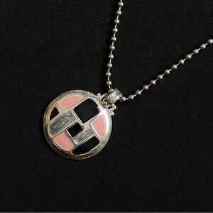 Kenneth Cole Silver-Tone/Black/Pink Enamel Geometric Round Pendant Necklace